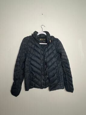 Michael Kors Packable Down Puffer Jacket Black Hooded Gold Small
